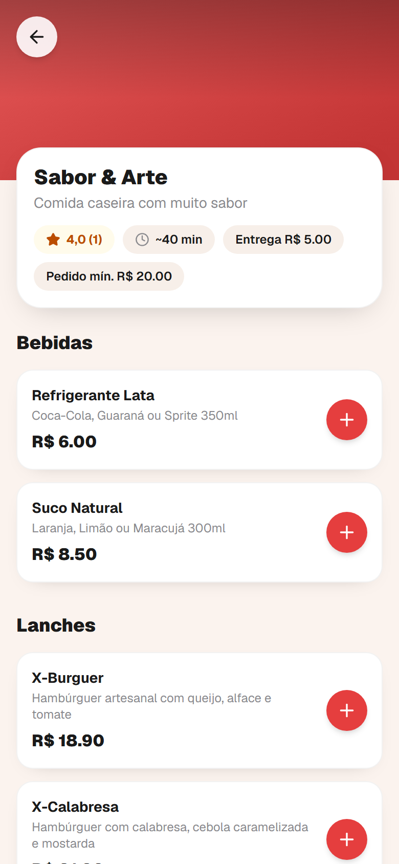 Cardápio de um restaurante